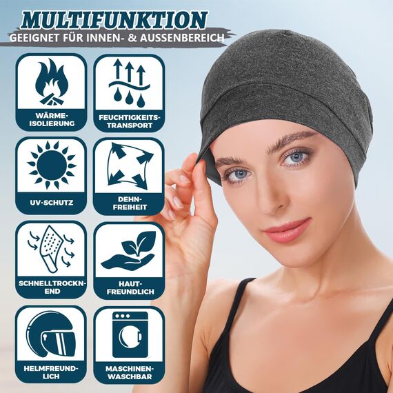 EINSKEY Fahrradmütze Unter Helm, Leichte Dünne Baumwollmütze für Herren und Damen, Perfekt als Schlafmütze, Laufmütze, Skull Cap oder Chemo Kopfbedeckung - 4er Pack