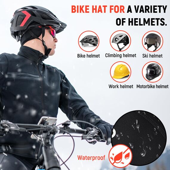 SPGOOD Fahrrad Mütze Radmütze Helm Unterziehmütze Herren/Damen Fahrrad Kappe Sportmütze Laufmütze Bike Warm Cap Winter Winddichte Wintermütze Atmungsaktiv Helmmütze(Schwarz)
