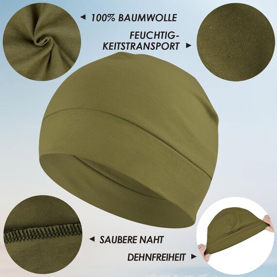 EINSKEY Fahrradmütze Unter Helm, Leichte Dünne Baumwollmütze für Herren und Damen, Perfekt als Schlafmütze, Laufmütze, Skull Cap oder Chemo Kopfbedeckung - 2er Pack