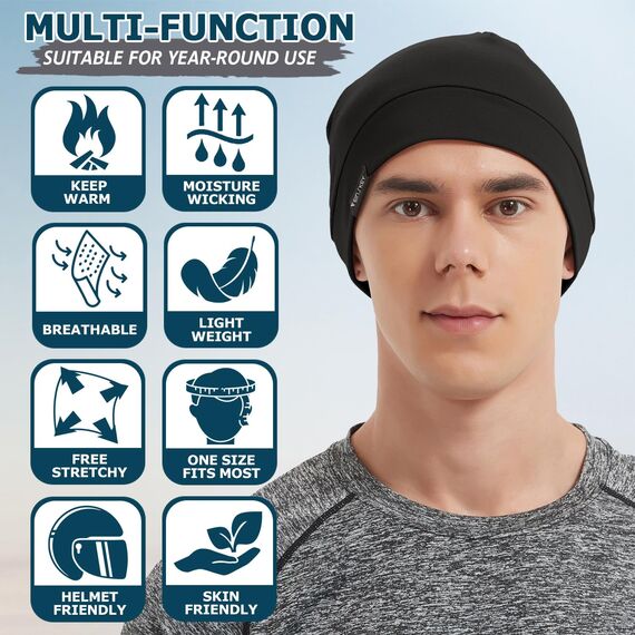 EINSKEY Fahrradmütze Unter Helm, Leichte Dünne Baumwollmütze für Herren und Damen, Perfekt als Schlafmütze, Laufmütze, Skull Cap oder Chemo Kopfbedeckung - 2er Pack
