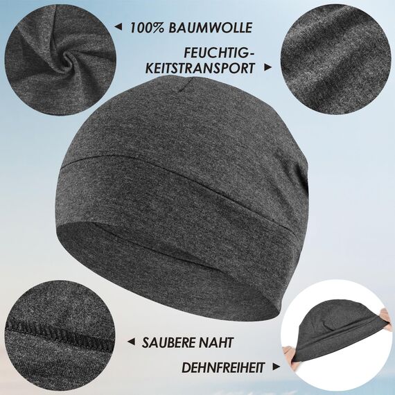 EINSKEY Fahrradmütze Unter Helm, Leichte Dünne Baumwollmütze für Herren und Damen, Perfekt als Schlafmütze, Laufmütze, Skull Cap oder Chemo Kopfbedeckung - 4er Pack