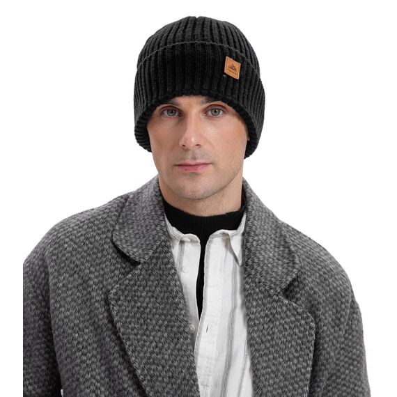 FORVEVO Mütze Herren Damen Winter, Warme Beanie Herren mit Fleece Futter, Thermo Wintermütze Männer, Winddichte Strickmützen für Unisex,Outdoor Laufen Skifahren(Schwarz)