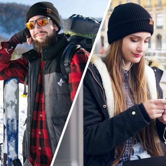 BARFULKER Beanie Mütze Herren Damen Winter, Warme Wintermütze Strickmütze Dehnbare Weiche Skimütze Winddichte Doppellagige Laufmützen Geschenke für Männer Frauen,Schwarz