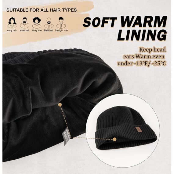 Wmcaps Mütze Herren Winter, Thermo Strickmützen für Herren, Warme Fleece Laufmütze Beanie Damen Herrenmütze Winter, Winddichte Wintermütze Männer Gefütterte Gepolsterte(Gemischt Schwarz+Dunkelgrau)