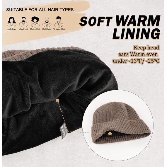 Wmcaps Mütze Herren Winter, Thermo Strickmützen für Herren, Warme Fleece Laufmütze Beanie Damen Herrenmütze Winter, Winddichte Wintermütze Männer Unisex-Mütze(Khaki)