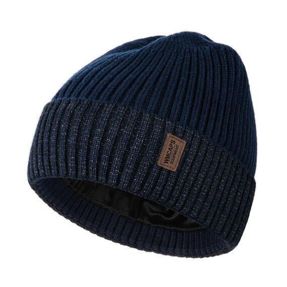 Wmcaps Mütze Herren Winter, Thermo Strickmützen für Herren, Warme Fleece Laufmütze Beanie Damen Herrenmütze Winter, Winddichte Wintermütze Männer Gefütterte und Gepolsterte (Marineblau+Dunkelgrau)