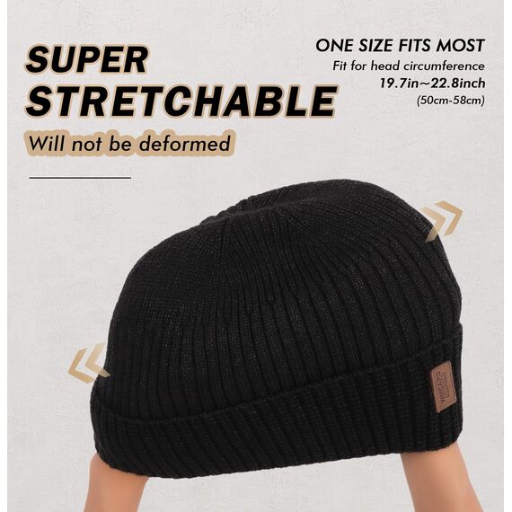 Wmcaps Mütze Herren Winter, Thermo Strickmützen für Herren, Warme Fleece Laufmütze Beanie Damen Herrenmütze Winter, Winddichte Wintermütze Männer Gefütterte und Gepolsterte (Dunkelgrau+Schwarz)