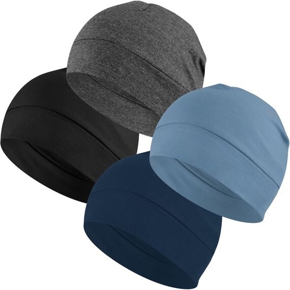 EINSKEY Fahrradmütze Unter Helm, Leichte Dünne Baumwollmütze für Herren und Damen, Perfekt als Schlafmütze, Laufmütze, Skull Cap oder Chemo Kopfbedeckung - 4er Pack
