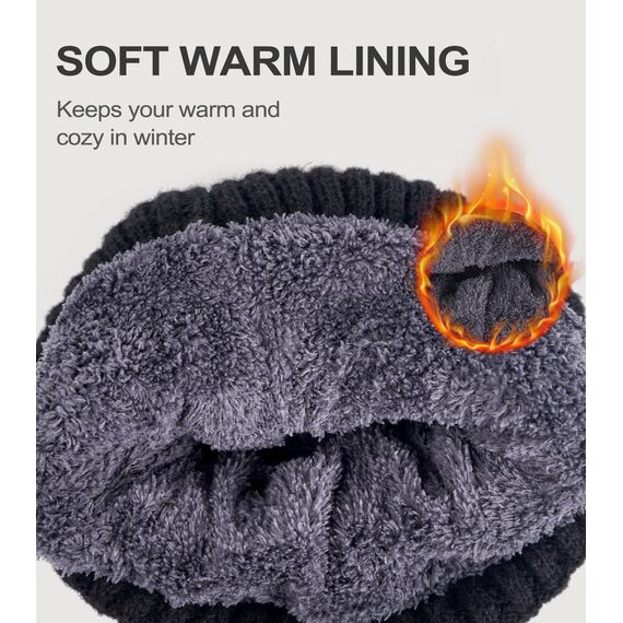 FORVEVO Mütze Herren Damen Winter, Warme Beanie Herren mit Fleece Futter, Thermo Wintermütze Männer, Winddichte Strickmützen für Unisex,Outdoor Laufen Skifahren(Schwarz)