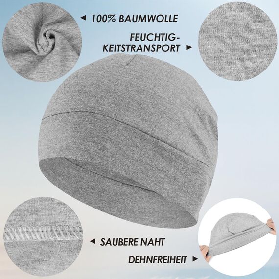 EINSKEY Fahrradmütze Unter Helm, Leichte Dünne Baumwollmütze für Herren und Damen, Perfekt als Schlafmütze, Laufmütze, Skull Cap oder Chemo Kopfbedeckung - 2er Pack