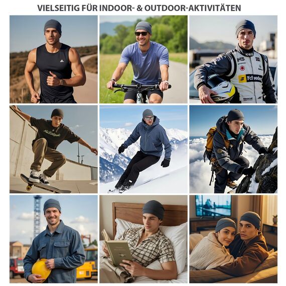 EINSKEY Fahrradmütze Unter Helm, Leichte Dünne Baumwollmütze für Herren und Damen, Perfekt als Schlafmütze, Laufmütze, Skull Cap oder Chemo Kopfbedeckung - 2er Pack