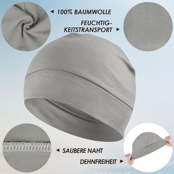EINSKEY Fahrradmütze Unter Helm, Leichte Dünne Baumwollmütze für Herren und Damen, Perfekt als Schlafmütze, Laufmütze, Skull Cap oder Chemo Kopfbedeckung - 2er Pack