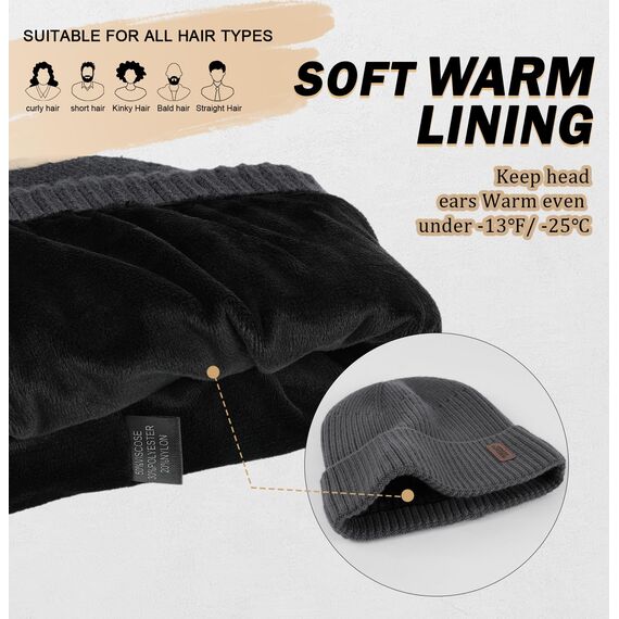 Wmcaps Mütze Herren Winter, Thermo Strickmützen für Herren, Warme Fleece Laufmütze Beanie Damen Herrenmütze Winter, Winddichte Wintermütze Männer Gefütterte und Gepolsterte(Edles Grau+Hellgrau)