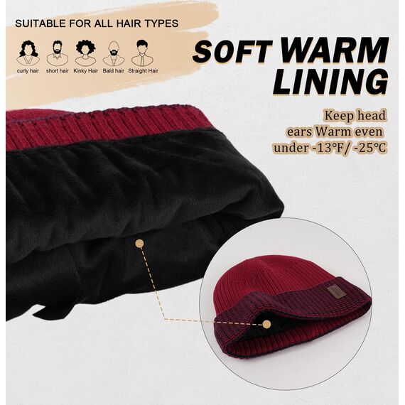 Wmcaps Mütze Herren Winter, Thermo Strickmützen für Herren, Warme Fleece Laufmütze Beanie Damen Herrenmütze Winter, Winddichte Wintermütze Männer Gefütterte und Gepolsterte(Kastanienbraun)