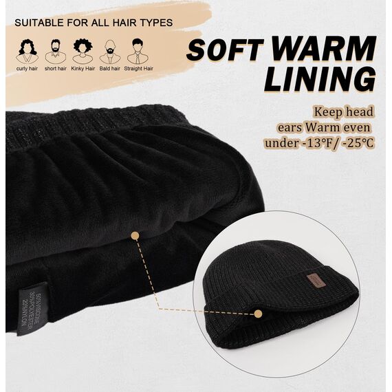 Wmcaps Mütze Herren Winter, Thermo Strickmützen für Herren, Warme Fleece Laufmütze Beanie Damen Herrenmütze Winter, Winddichte Wintermütze Männer Gefütterte und Gepolsterte (Dunkelgrau+Schwarz)