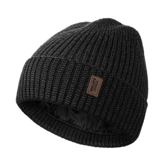 Wmcaps Mütze Herren Winter, Thermo Strickmützen für Herren, Warme Fleece Laufmütze Beanie Damen Herrenmütze Winter, Winddichte Wintermütze Männer Gefütterte und Gepolsterte (Dunkelgrau+Schwarz)