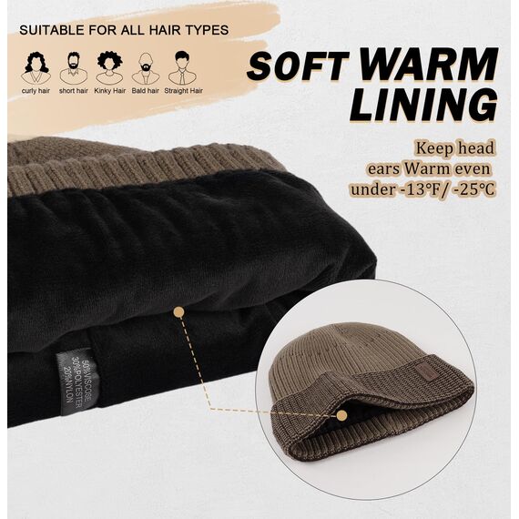 Wmcaps Mütze Herren Winter, Thermo Strickmützen für Herren, Warme Fleece Laufmütze Beanie Damen Herrenmütze Winter, Winddichte Wintermütze Männer Gefütterte und Gepolsterte (Khaki+Kaffee)