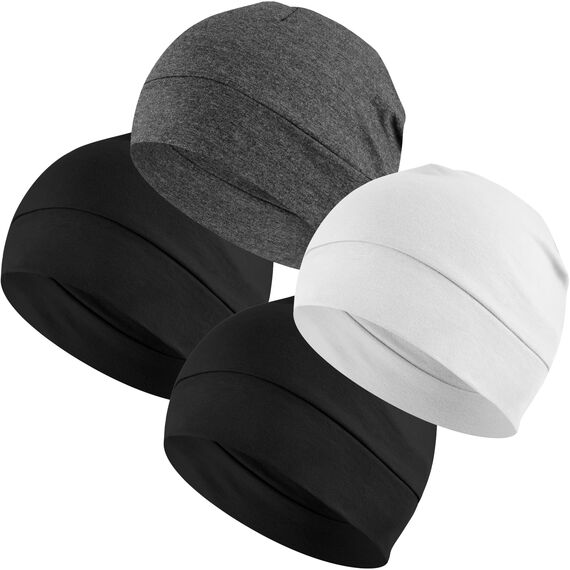 EINSKEY Fahrradmütze Unter Helm, Leichte Dünne Baumwollmütze für Herren und Damen, Perfekt als Schlafmütze, Laufmütze, Skull Cap oder Chemo Kopfbedeckung - 4er Pack