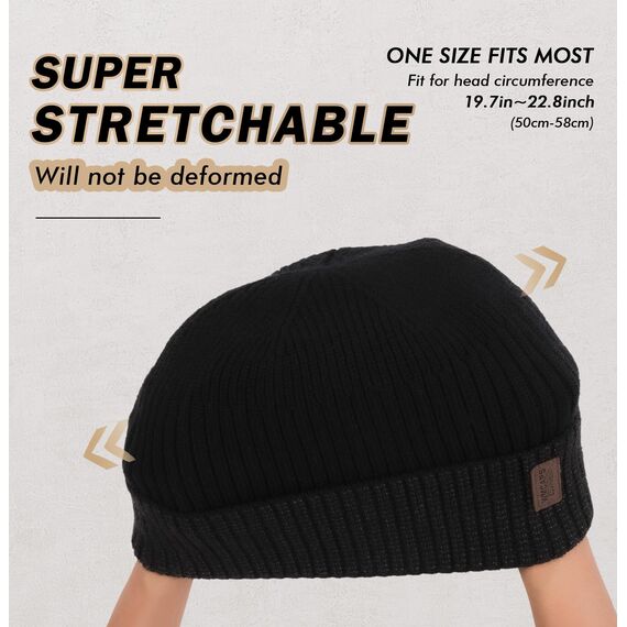 Wmcaps Mütze Herren Winter, Thermo Strickmützen für Herren, Warme Fleece Laufmütze Beanie Damen Herrenmütze Winter, Winddichte Wintermütze Männer Gefütterte und Gepolsterte (Schwarz+Dunkelgrau)