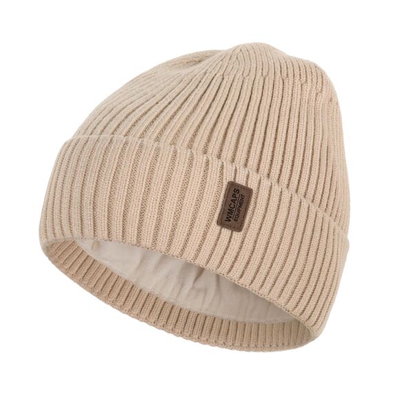 Wmcaps Mütze Herren Winter, Thermo Strickmützen für Herren, Warme Fleece Laufmütze Beanie Damen Herrenmütze Winter, Winddichte Wintermütze Männer Gefütterte und Gepolsterte Unisex-Mütze(Beige)