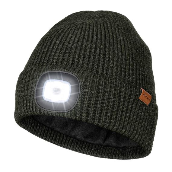 Wmcaps Mütze mit LED Licht, Wintermütze mit Dickem Warmen Futter, Integrierte Beleuchtete Type-C Wiederaufladbare Freihändige Stirnlampe, Geschenke für Männer Frauen,Blumengrau