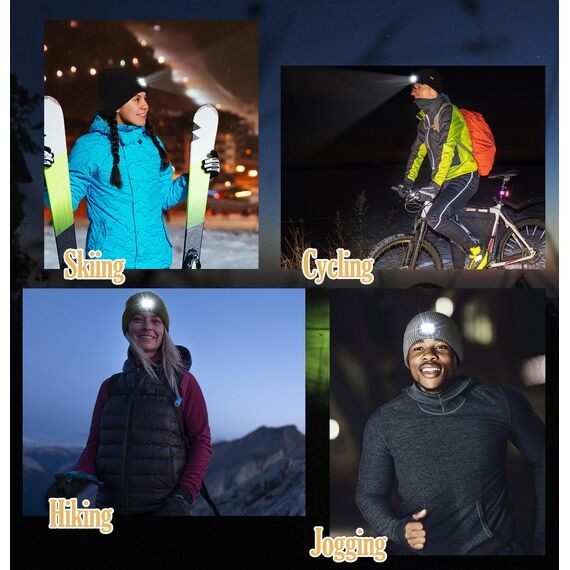 Wmcaps Mütze mit LED Licht, Wintermütze mit Dickem Warmen Futter, Integrierte Beleuchtete Type-C Wiederaufladbare Freihändige Stirnlampe, Geschenke für Männer Frauen,Sycee Blau