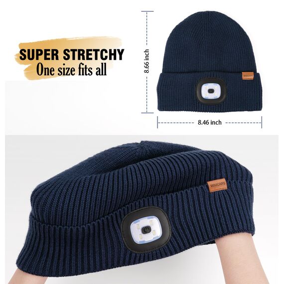 Wmcaps Mütze mit LED Licht, Wintermütze mit Dickem Warmen Futter, Integrierte Beleuchtete Type-C Wiederaufladbare Freihändige Stirnlampe, Geschenke für Männer Frauen,Batik Schwarzkhaki