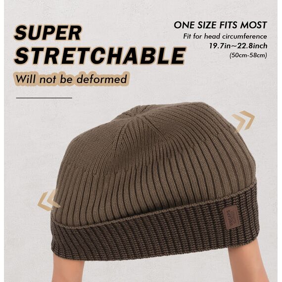 Wmcaps Mütze Herren Winter, Thermo Strickmützen für Herren, Warme Fleece Laufmütze Beanie Damen Herrenmütze Winter, Winddichte Wintermütze Männer Gefütterte und Gepolsterte (Khaki+Kaffee)