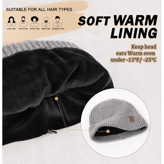Wmcaps Mütze Herren Winter, Thermo Strickmützen für Herren, Warme Fleece Laufmütze Beanie Damen Herrenmütze Winter, Winddichte Wintermütze Männer Unisex-Mütze (Hellgrau)