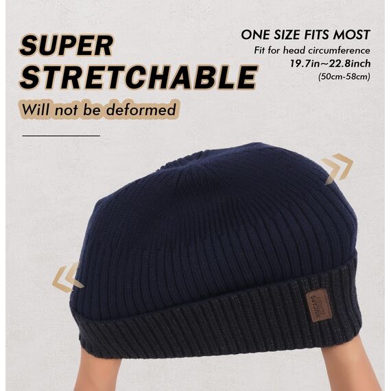 Wmcaps Mütze Herren Winter, Thermo Strickmützen für Herren, Warme Fleece Laufmütze Beanie Damen Herrenmütze Winter, Winddichte Wintermütze Männer Gefütterte und Gepolsterte(Marineblau+Schwarz)