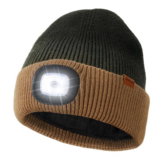 Wmcaps Mütze mit LED Licht, Wintermütze mit Dickem Warmen Futter, Integrierte Beleuchtete Type-C Wiederaufladbare Freihändige Stirnlampe, Geschenke für Männer Frauen,Batik Schwarzkhaki