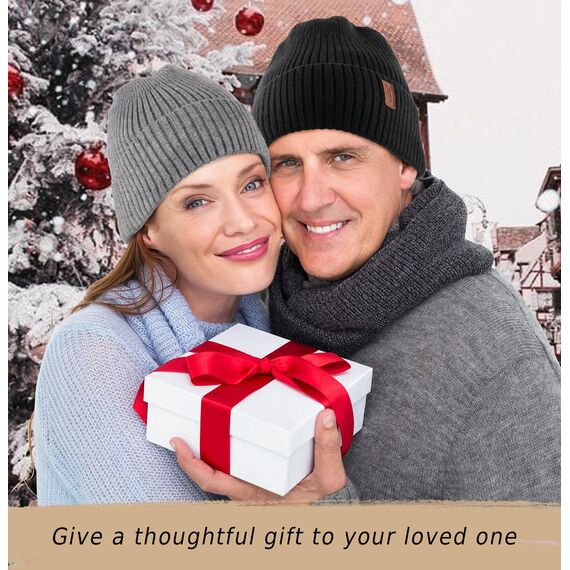 Wmcaps Mütze Herren Winter, Thermo Strickmützen für Herren, Warme Fleece Laufmütze Beanie Damen Herrenmütze Winter, Winddichte Wintermütze Männer Gefütterte und Gepolsterte Unisex-Mütze(Rauchgrau)