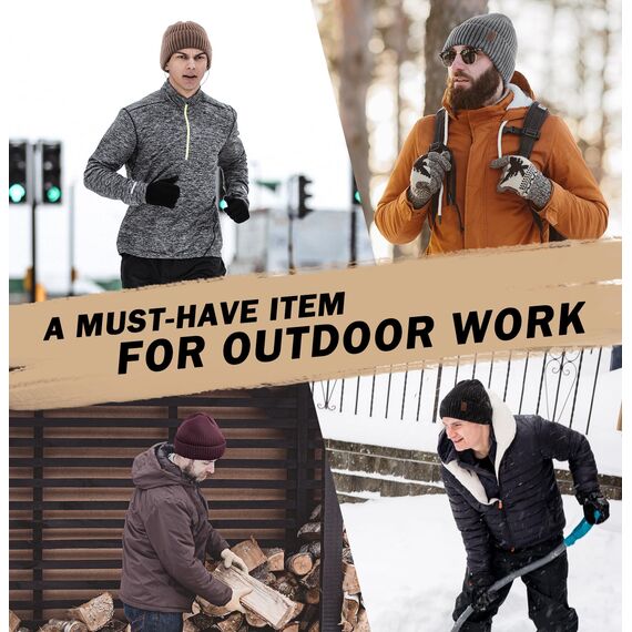 Wmcaps Mütze Herren Winter, Thermo Strickmützen für Herren, Warme Fleece Laufmütze Beanie Damen Herrenmütze Winter, Winddichte Wintermütze Männer Gefütterte und Gepolsterte Unisex-Mütze(Rauchgrau)