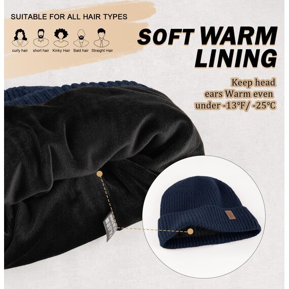 Wmcaps Mütze Herren Winter, Thermo Strickmützen für Herren, Warme Fleece Laufmütze Beanie Damen Herrenmütze Winter, Winddichte Wintermütze Männer Gefütterte und Gepolsterte Unisex-Mütze(Ashleigh Blau)