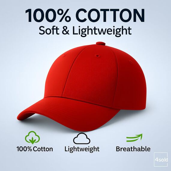 4sold Baseball Cap Baumwolle, Unisex Baseballkappe Herren Damen, Verstellbar Einheitsgröße, Sonnenmütze, Leicht & Atmungsaktiv, Sport Freizeit Outdoor