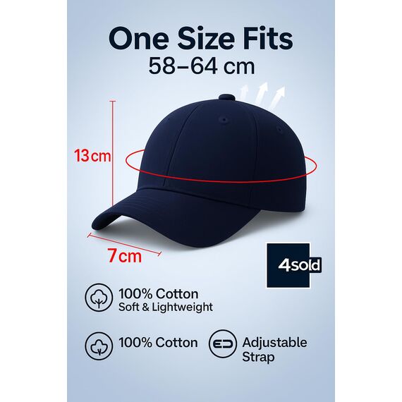 4sold Baseball Cap Baumwolle, Unisex Baseballkappe Herren Damen, Verstellbar Einheitsgröße, Sonnenmütze, Leicht & Atmungsaktiv, Sport Freizeit Outdoor
