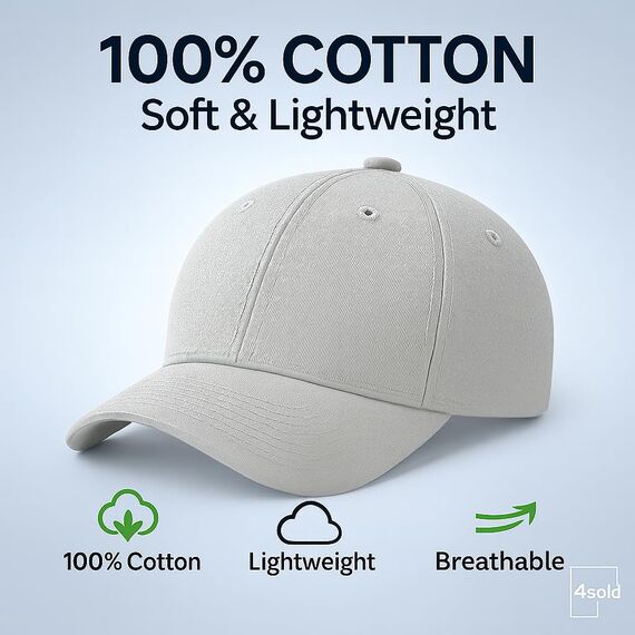 4sold Baseball Cap Baumwolle, Unisex Baseballkappe Herren Damen, Verstellbar Einheitsgröße, Sonnenmütze, Leicht & Atmungsaktiv, Sport Freizeit Outdoor