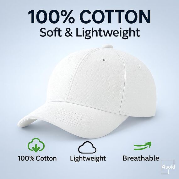 4sold Baseball Cap Baumwolle, Unisex Baseballkappe Herren Damen, Verstellbar Einheitsgröße, Sonnenmütze, Leicht & Atmungsaktiv, Sport Freizeit Outdoor