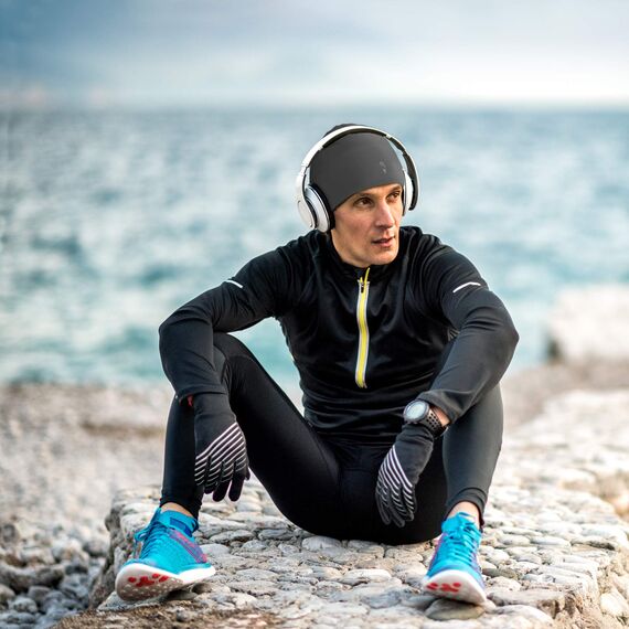 ALPIDEX Running Mütze Sportmütze Laufmütze Damen Herren Funktionsmütze One Size Thermo Kopfbedeckung Radfahren Winddicht Atmungsaktiv Skull Cap Fahrrad Unterziehmütze Unisex, Farbe:Grey