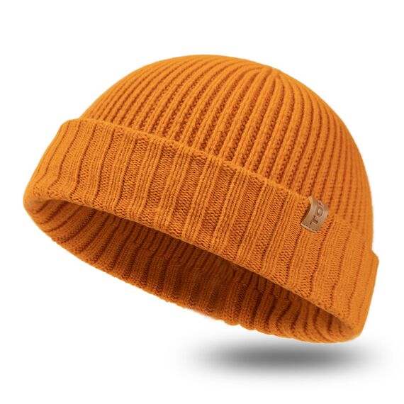 TOP-EX XL/XXL 100% Merino Wolle Trawler Beanie Herren Damen Fisherman Beanie Wintermuetze Strickmuetze Orange XL/XXL