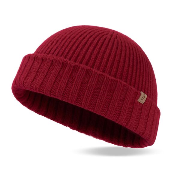 TOP-EX XL/XXL 100% Merino Wolle Fisherman Beanie Trawler Beanie Herren Damen Wintermuetze Strickmuetze Rot M/L