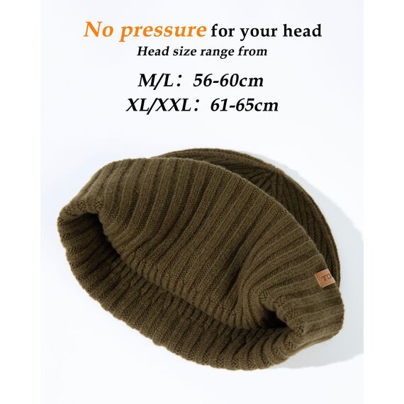 TOP-EX XL/XXL 100% Merino Wolle Trawler Beanie Herren Damen Fisherman Beanie Wintermuetze Strickmuetze Armeegrün M/L