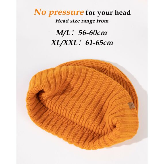 TOP-EX XL/XXL 100% Merino Wolle Trawler Beanie Herren Damen Fisherman Beanie Wintermuetze Strickmuetze Orange XL/XXL