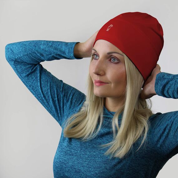 ALPIDEX Running Mütze Sportmütze Laufmütze Damen Herren Funktionsmütze One Size Thermo Kopfbedeckung Radfahren Winddicht Atmungsaktiv Skull Cap Fahrrad Unterziehmütze Unisex, Farbe:red