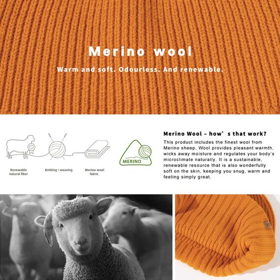 TOP-EX XL/XXL 100% Merino Wolle Trawler Beanie Herren Damen Fisherman Beanie Wintermuetze Strickmuetze Orange M/L