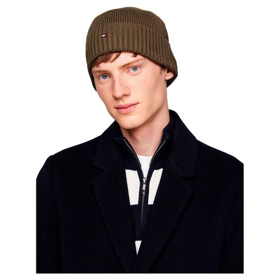 Tommy Hilfiger Herren Strickmütze Flag Cotton Beanie mit Kaschmir, Mehrfarbig (Army Green), Einheitsgröße