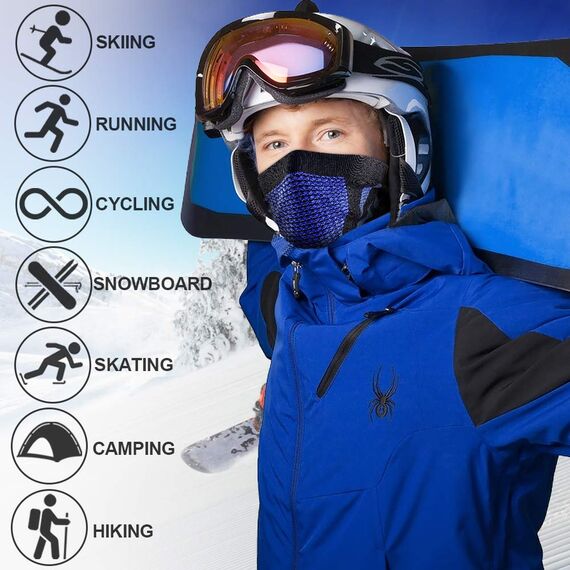 WTACTFUL 2 Stück Schlauchschal Herren Halbe Sturmhaube Motorrad Halstuch Herren Halswärmer Ski Mask Skimaske Halsschlauc Neck Gaiter Motorrad für Winter Laufen Skifahren Snowboarden Schwarz Blau
