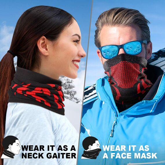 WTACTFUL 2 Stück Schlauchschal Herren Halbe Sturmhaube Motorrad Halstuch Herren Halswärmer Ski Mask Skimaske Halsschlauc Neck Gaiter Motorrad für Winter Laufen Skifahren Snowboarden Schwarz Rot