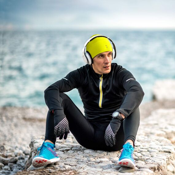 ALPIDEX Running Mütze Sportmütze Laufmütze Damen Herren Funktionsmütze One Size Thermo Kopfbedeckung Radfahren Winddicht Atmungsaktiv Skull Cap Fahrrad Unterziehmütze Unisex, Farbe:Neon Yellow