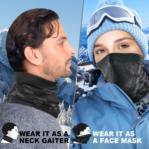 WTACTFUL 2 Stück Schlauchschal Herren Halbe Sturmhaube Motorrad Halstuch Herren Halswärmer Ski Mask Skimaske Halsschlauc Neck Gaiter Motorrad für Winter Laufen Skifahren Snowboarden Schwarz #2